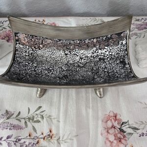Decorative Metallic Mosaic Footed Tray - Silver Centerpiece